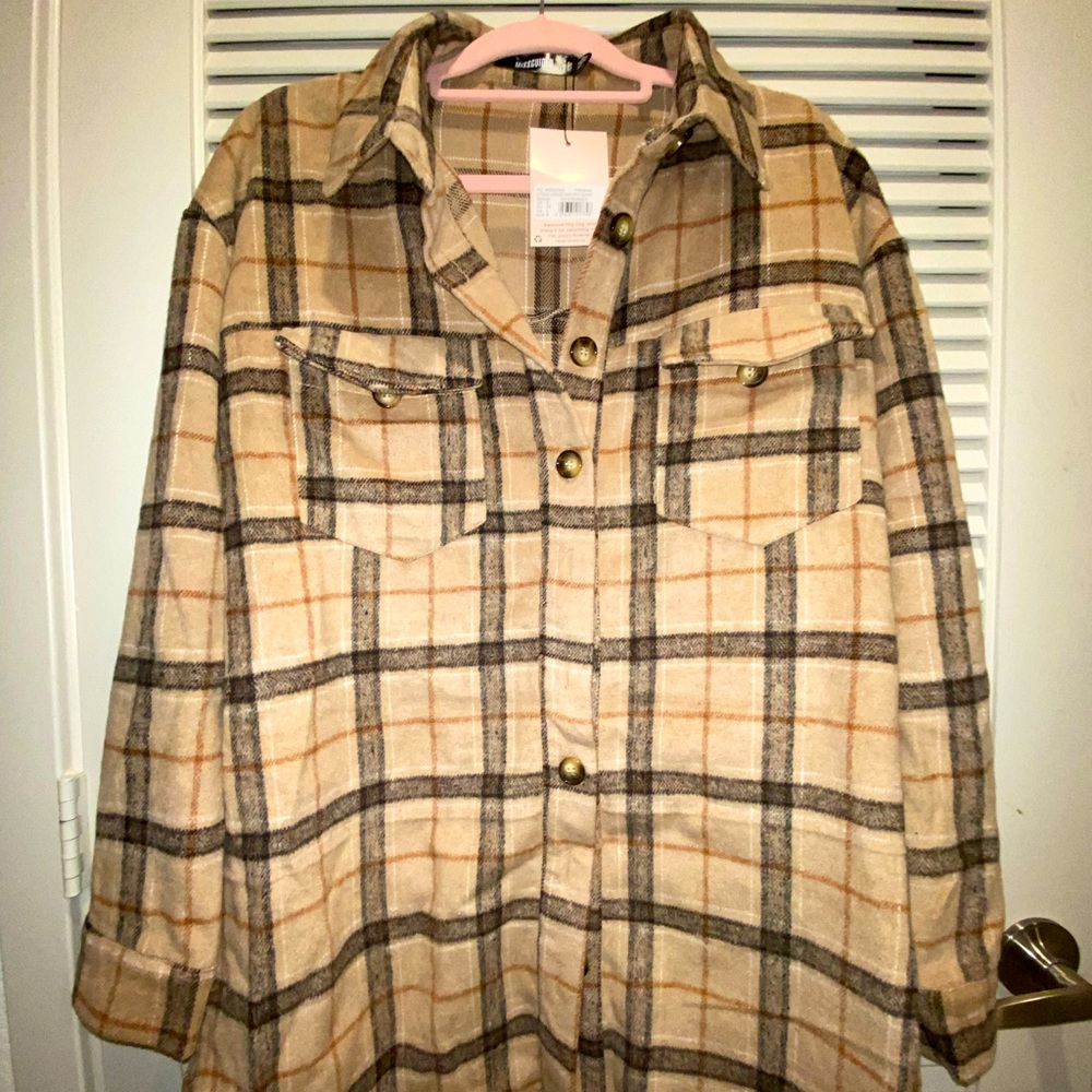 MISSGUIDED PLAID OVERSIZED BUTTON UP COLLARED FLANNEL